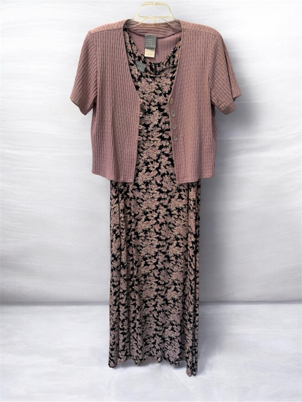 Vintage 90’s Y2K Rabbit Rabbit Rabbit 14 Dusty pink Floral Maxi Dress & sweater